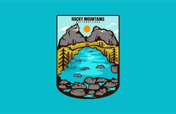 Rocky Mountains Trendy Modern Illustratie Badge Design — Stockvector