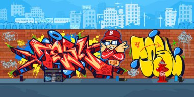 Renkli Şehir Sokakları Graffiti Duvarı Şehir Resimlerinin Arkaplanına Karşı Çizimler