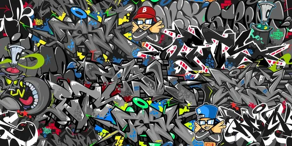 Abstraktes Dark Urban Graffiti Street Art Nahtloses Muster. Vektor Illustration Hintergrundkunst — Stockvektor