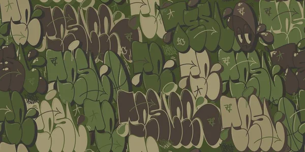 Camouflage abstrait de texture kaki militaire plat sans couture avec motif de graffiti Illustration vectorielle de fond — Image vectorielle