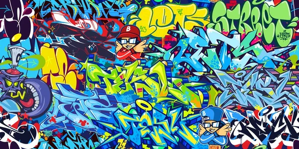 Cool Colorido Urbano Graffiti Street Art Patrón Sin Costuras Vector — Vector de stock