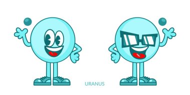 Gülen Mutlu Uranüs Gezegen Çizgi Filmi Karakterleri. Vektör illüstrasyonu