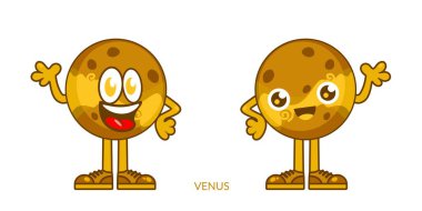 İki Gülen Gülen Venüs Gezegen Çizgi Filmi Karakteri. Vektör illüstrasyonu