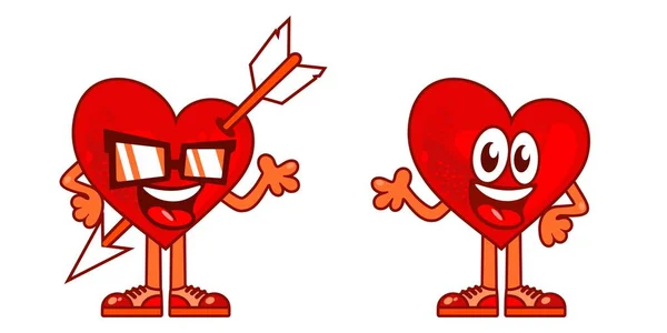 Flat Heart Cartoon Mascot Characters Vector Illustration — Stock Vector