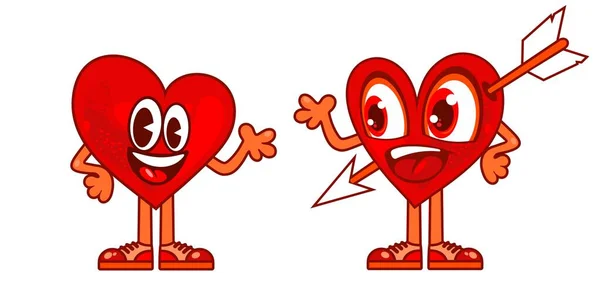 Simple Flat Heart Cartoon Mascot Characters Vector Illustration — Stock Vector
