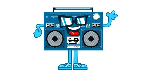 Simples Flat Boombox Cartoon Mascote Personagens Vector Ilustração — Vetor de Stock