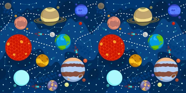 Fondo Sin Fisuras Del Sistema Solar Con Dibujos Animados Planetas Gráficos vectoriales