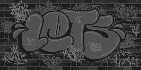 Dark Flat Urban Brick Wall With Some Graffiti Street Art Lettering Texture Decorative Background Vector Illustration — 스톡 벡터