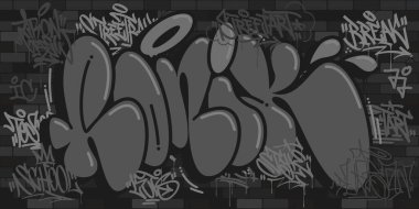 Koyu Siyah Düz Tuğla Duvarlı Graffiti Sokak Sanatı Harfleri Dekoratif Arkaplan Vektörü İllüstrasyonu