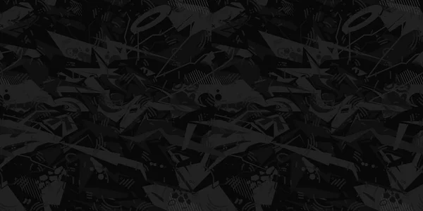Dark Black Seamless Urban Cyberpunk Abstract Graffiti Style Pattern Vector Illustration Background Art — Vetor de Stock