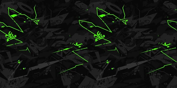 Dark Seamless Urban Cyberpunk Abstract Graffiti Style Pattern Vector Illustration Background Art — Vetor de Stock