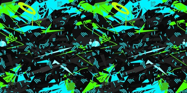 Seamless Urban Cyberpunk Abstract Graffiti Style Pattern Vector Illustration Background Art — ストックベクタ