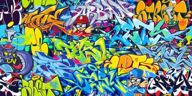 Kusursuz Soyut Renkli Şehir Tarzı Graffiti Sokak Sanat Şablonu. Vektör İllüstrasyon Arkaplanı