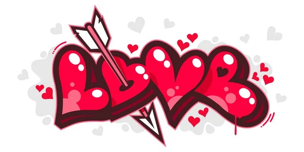 Graffiti Stili Kalpli Kelimeler Mesajlaşması. Sevgililer Günü için Vektör Çizim Sanatı