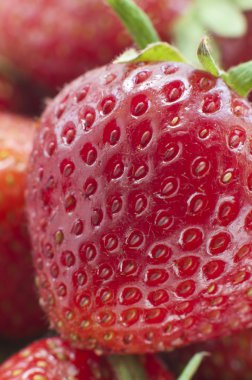 yaprakları, taze kırmızı çilek ile detay