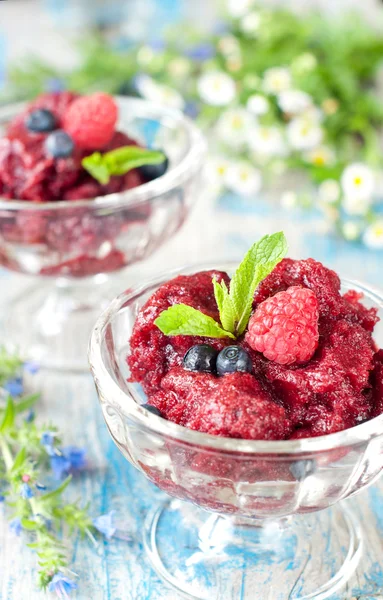 Granita de frambuesa fresca y menta (arándanos, bayas ). — Foto de Stock