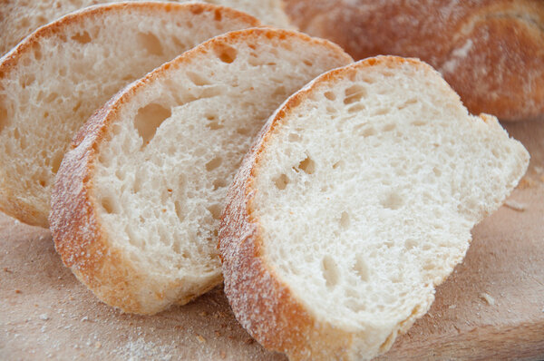 Sliced ciabatta bread on the board