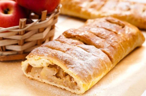 Slice of an apple strudel on the plate — Stock Photo, Image