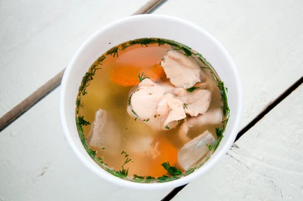 Fish soup with salmon in bowl — Stock Photo, Image