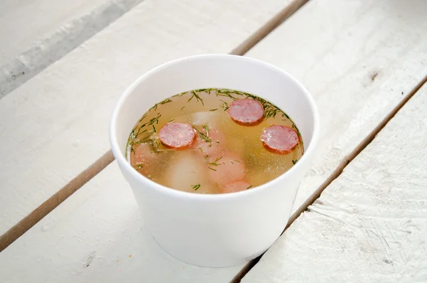 Soup with vegetables and sausages — Stock Photo, Image