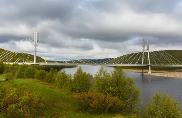 Utsjoki suspension bridge between Finland and Norway. — Stock Photo, Image