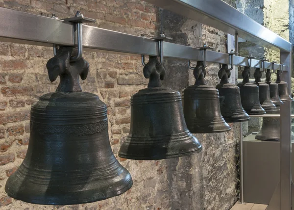 Collection of bells hangs in Ghent Belfry, Belgium. — Stock Photo, Image