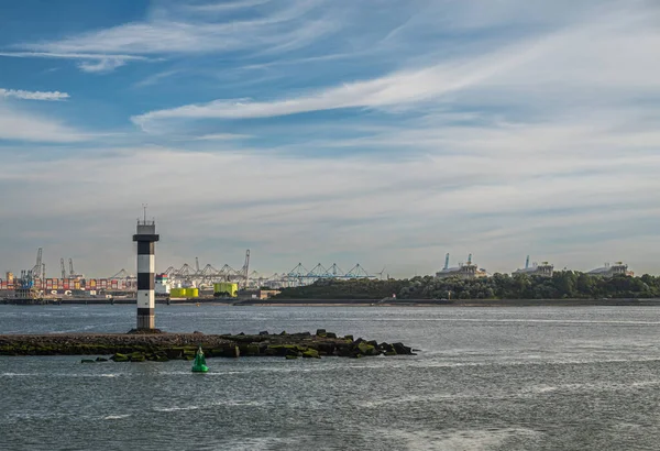 Rotterdam Holandia Lipca 2022 Wejście Portu Wieża Antenowa Początku Bariery — Zdjęcie stockowe