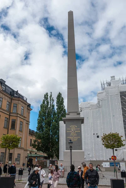 Sweden Stockholm July 2022 Royal Palace Gray Gustav Iii Obelisk — Stock Photo, Image