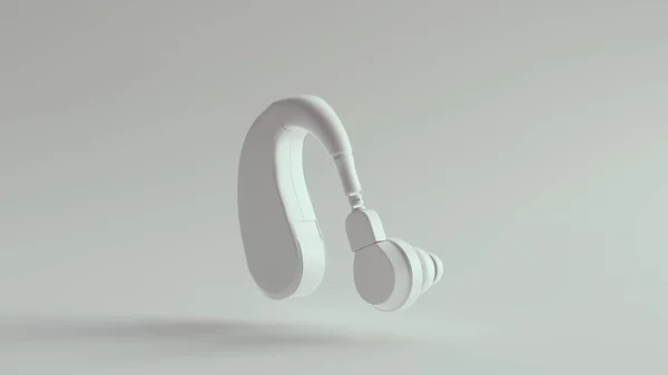 ホワイト背景3Dイラストレンダリング付きホワイト補聴器 医療障害システム機器 — ストック写真