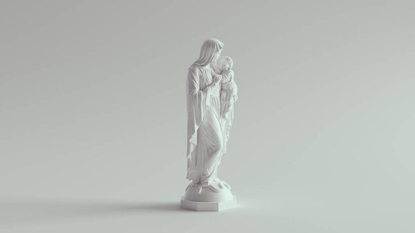 White Mary Mother an Child Baby Jesus Statue Marble Art Religion Christ Sculpture 3d illustration render