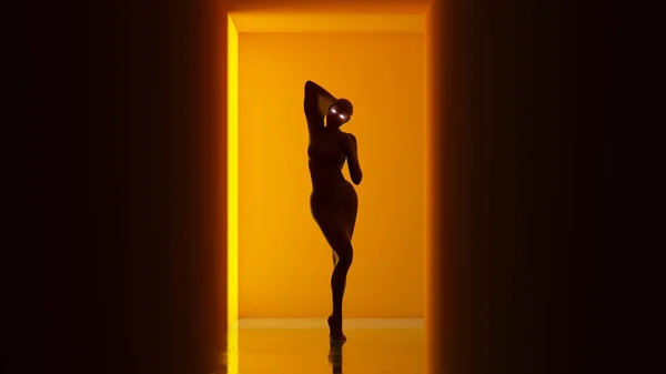 Supernatural Demon Femme Aux Yeux Blancs Silhouette Ombre Orange Corridor — Photo