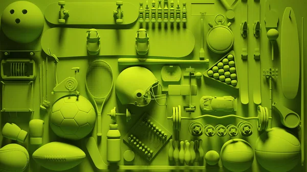 Green Vibrant Sports Wall Equipment Collage Δραστηριότητα Απεικόνιση Καθιστούν — Φωτογραφία Αρχείου