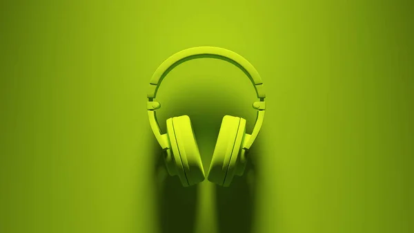 Zelená Sluchátka Old Retro Sluchátka Audio Hudba Zeleným Pozadím Ilustrace — Stock fotografie