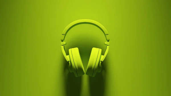 Groene Koptelefoon Oude Retro Headset Audio Muziek Met Groene Achtergrond — Stockfoto