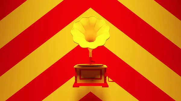 Κίτρινο Ρετρό Γραμμόφωνο Κίτρινο Μια Κόκκινη Ακίδα Φόντο Εικόνα Καθιστούν — Φωτογραφία Αρχείου