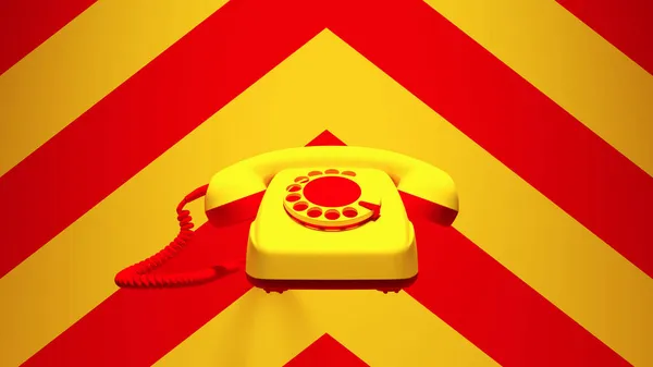 黄色带红色雪佛龙背景图的黄色复古电话 — 图库照片