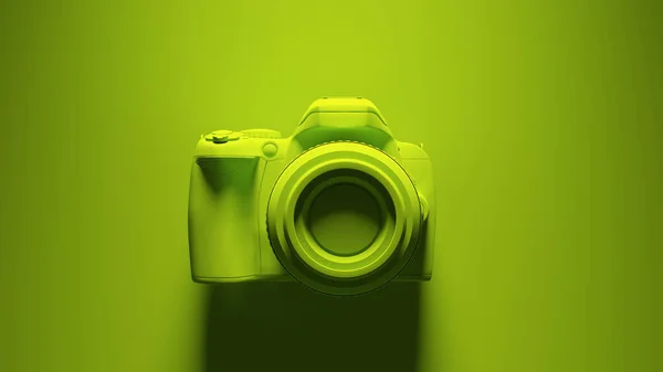 Πράσινη Dlsr Κάμερα Πράσινο Φόντο Εικόνα Καθιστούν — Φωτογραφία Αρχείου