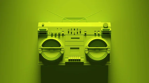 緑の背景の3Dイラストレンダリング付きグリーンBoomboxポストパンクステレオ — ストック写真