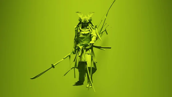 Zelený Samuraj Post Punk Bojovník Zeleným Pozadím Ilustrace Vykreslení — Stock fotografie