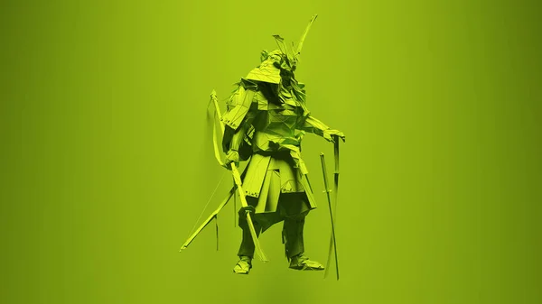Зелений Самурай Пост Панк Воїн Зеленим Тлом Ілюстрація Рендерингу — стокове фото