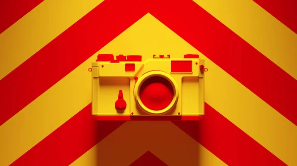 Żółty Czerwony Aparat Fotograficzny Wyposażenie Vintage Design Retro Technologia Żółtym — Zdjęcie stockowe