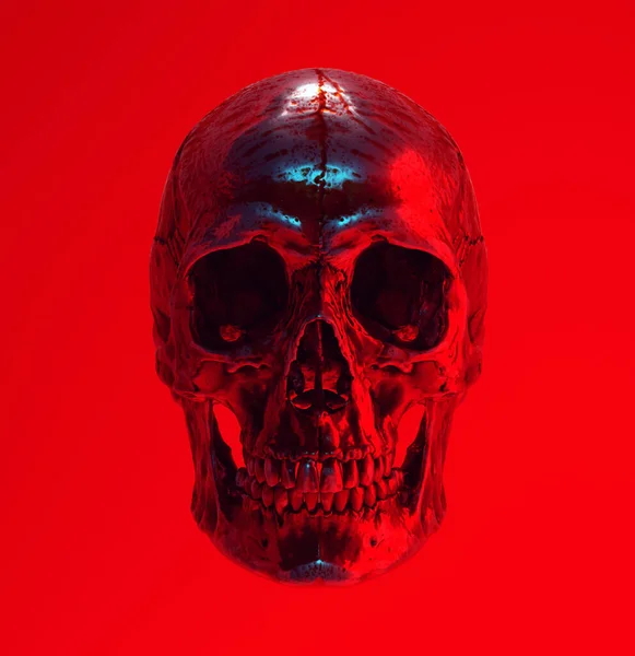 Argento Rosso Sangue Cranio Cyber Punk Halloween Horror Head Blue — Foto Stock