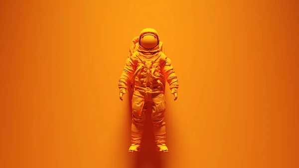 Cosmonauta Astronauta Clássico Amarelo Alaranjado Com Fundo Amarelo Alaranjado Brilhante — Fotografia de Stock