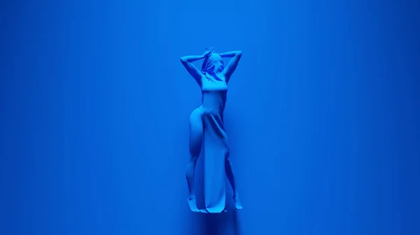 Femme Bleue Debout Avec Les Bras Levés Dans Une Robe — Photo