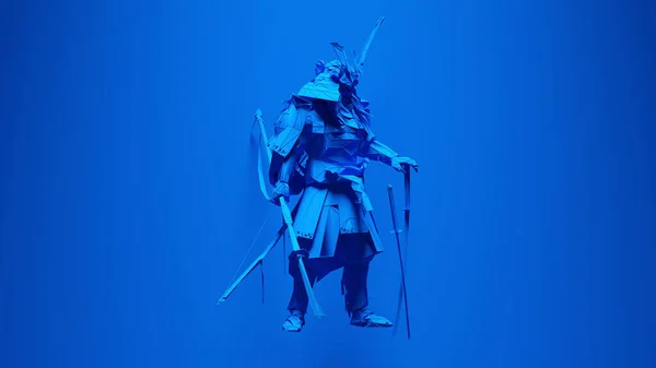 Blue Samurai Post Punk Warrior Blue Background Illustration Render — Stock Photo, Image