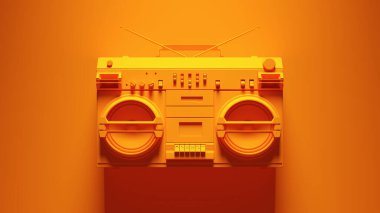 Orange Boombox Post-Punk Stereo with Vibrant Orange Background 3d illustration render clipart
