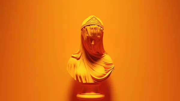 Orange Kvinnliga Klassiska Drapery Porträtt Skulptur Orange Bakgrund Illustration Render — Stockfoto