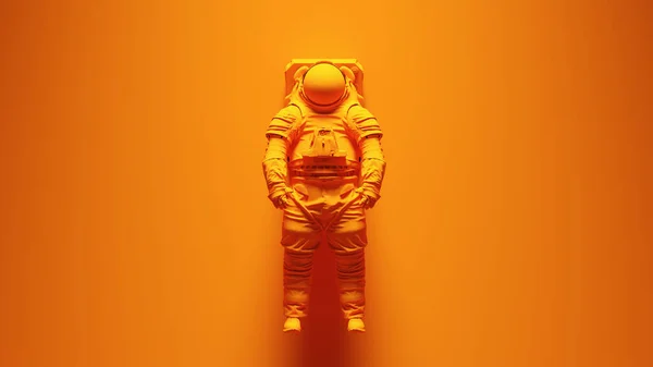 Espacio Naranja Paseo Astronauta Astronauta Cosmonauta Con Fondo Naranja Brillante — Foto de Stock