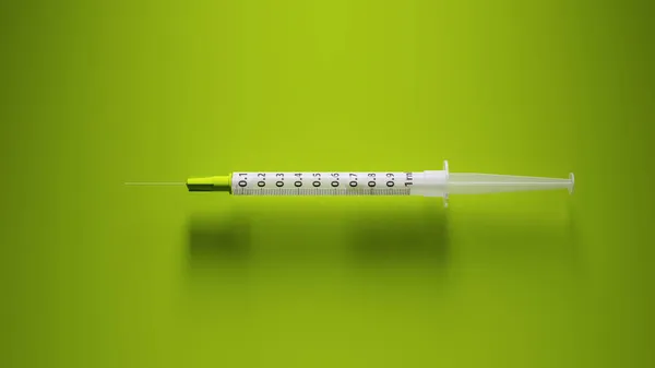 緑の注射薬針ワクチン注射薬健康3Dイラストレンダリング — ストック写真