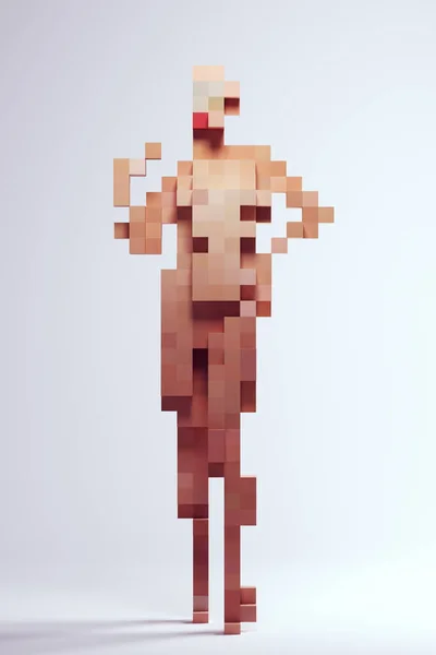 Kvinna Kvinna Abstrakt Nude Cube Block Skulptur Pixel Voxels Illustration — Stockfoto